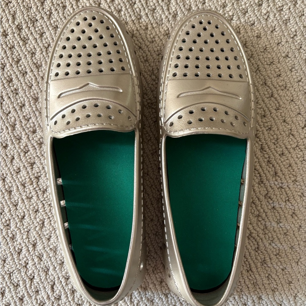 Metallic Floaters Silver Perforated Slip-On Loafers for Women